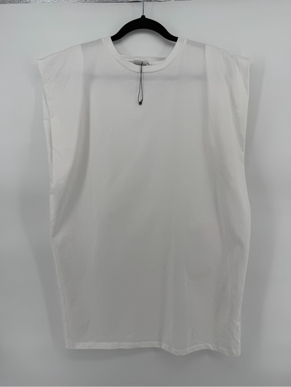 Zara White Muscle Tee Shoulder Pad T-Shirt Dress Size S Oversized Minimalist
